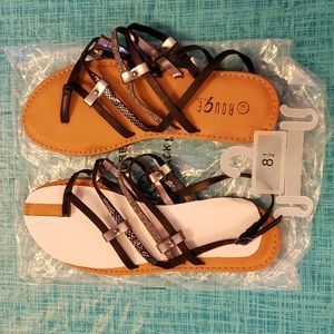 Strappy Flat Sandles, Black with Silver highlights, never been worn